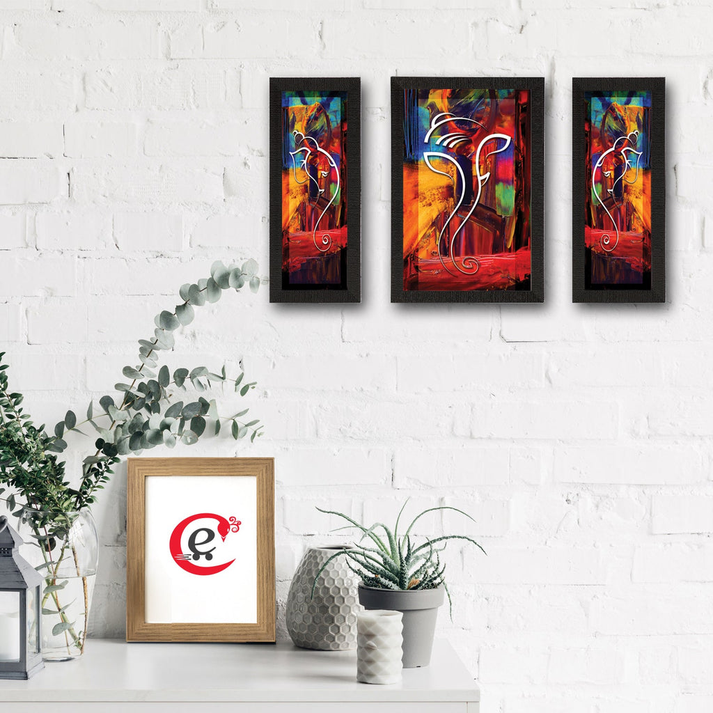 Set of 3 Lord Ganesha Satin Matt Texture UV Art Painting Kafalo