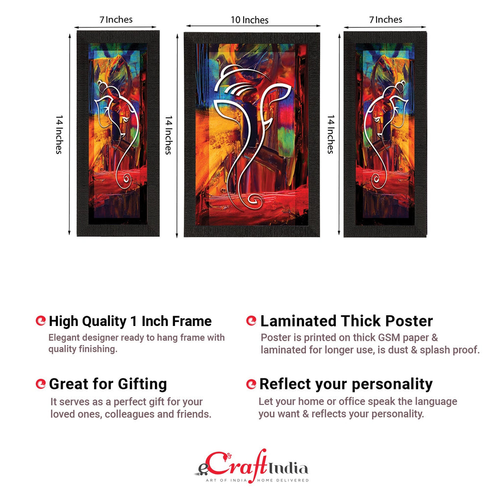Set of 3 Lord Ganesha Satin Matt Texture UV Art Painting Kafalo