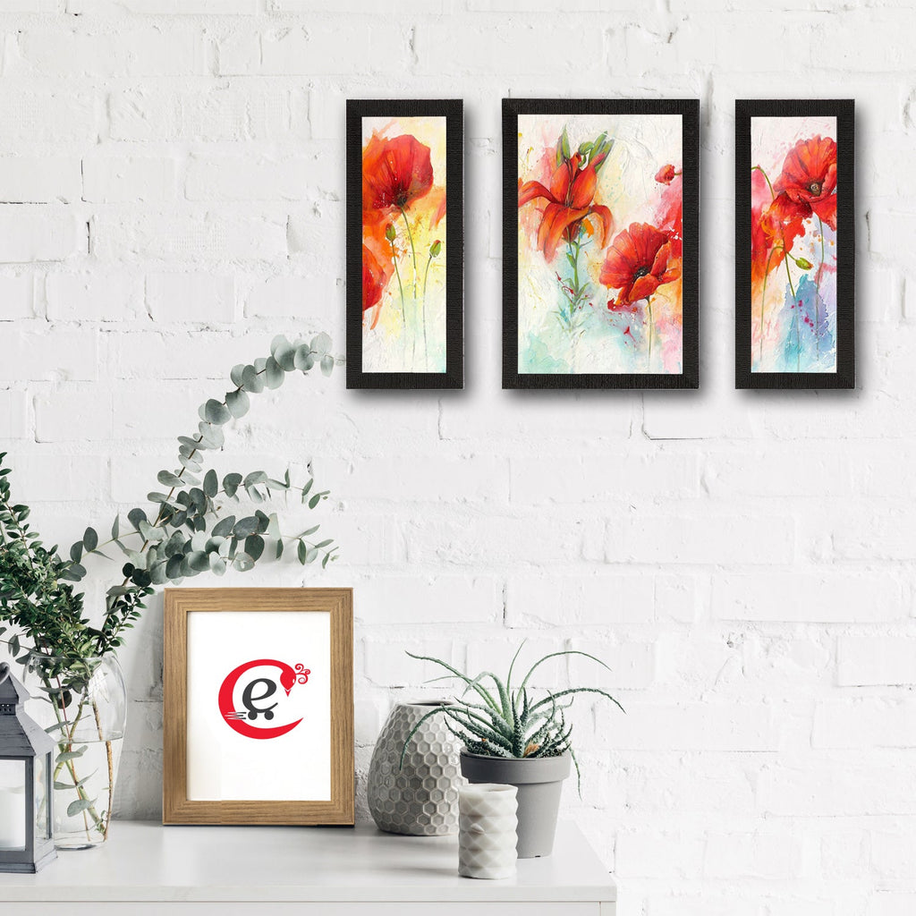 Set of 3 Botanical Floral Satin Matt Texture UV Art Painting Kafalo