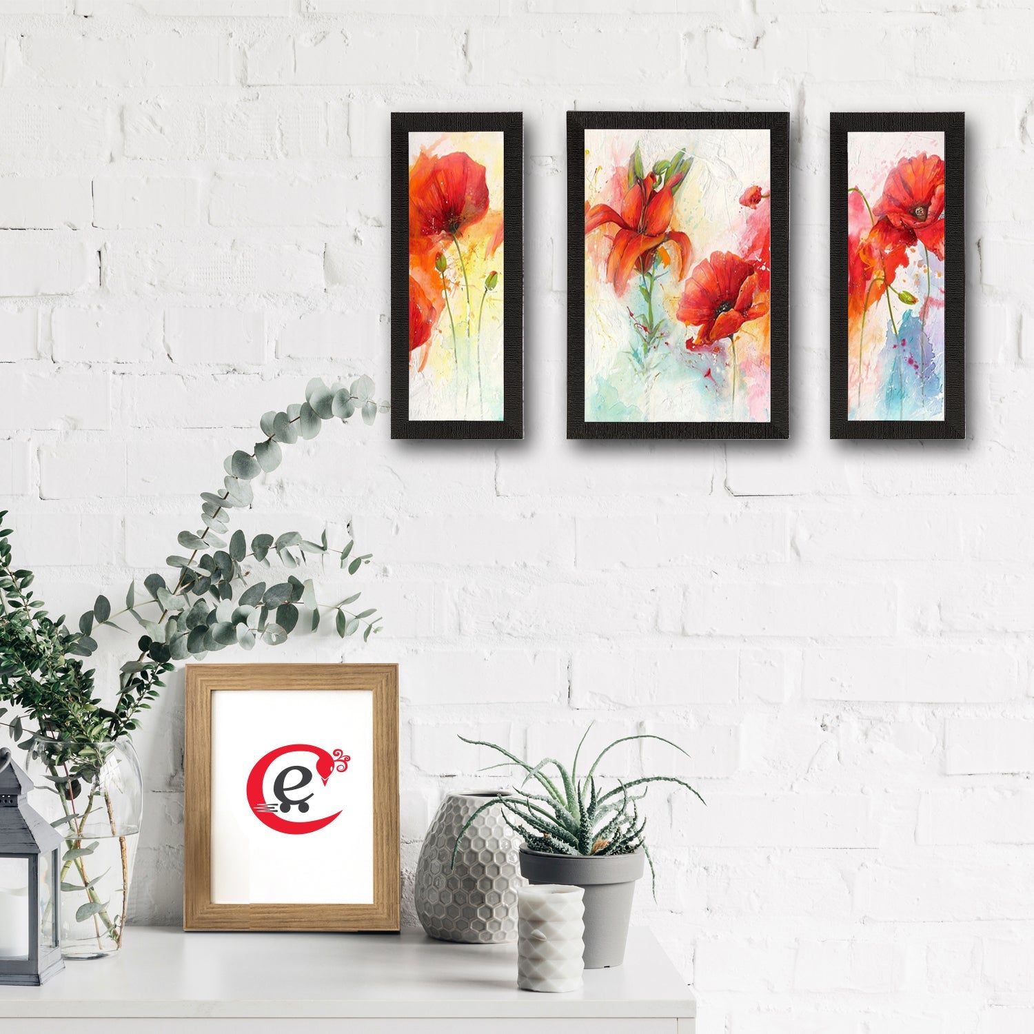 Set of 3 Botanical Floral Satin Matt Texture UV Art Painting Kafalo