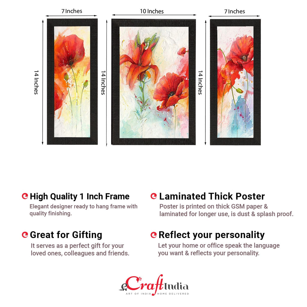 Set of 3 Botanical Floral Satin Matt Texture UV Art Painting Kafalo