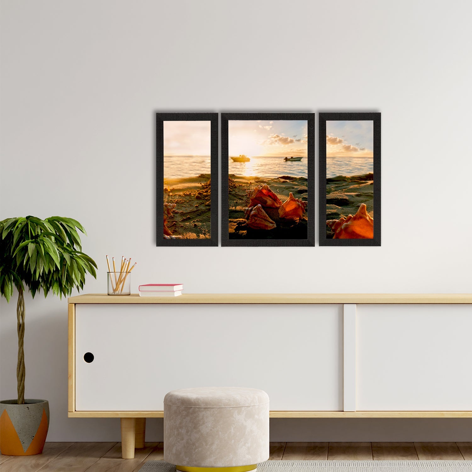 Set of 3 Beautiful Beach View Satin Matt Texture UV Art Painting Kafalo