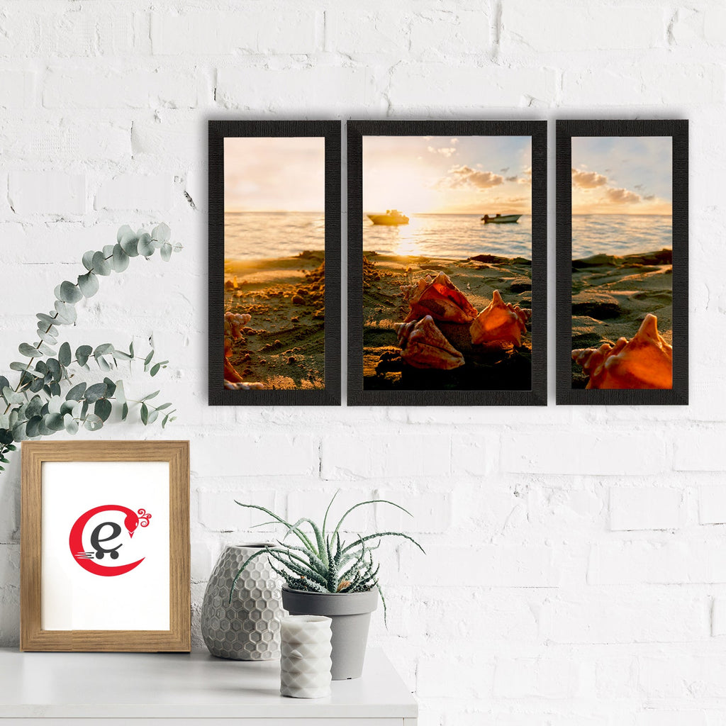 Set of 3 Beautiful Beach View Satin Matt Texture UV Art Painting Kafalo