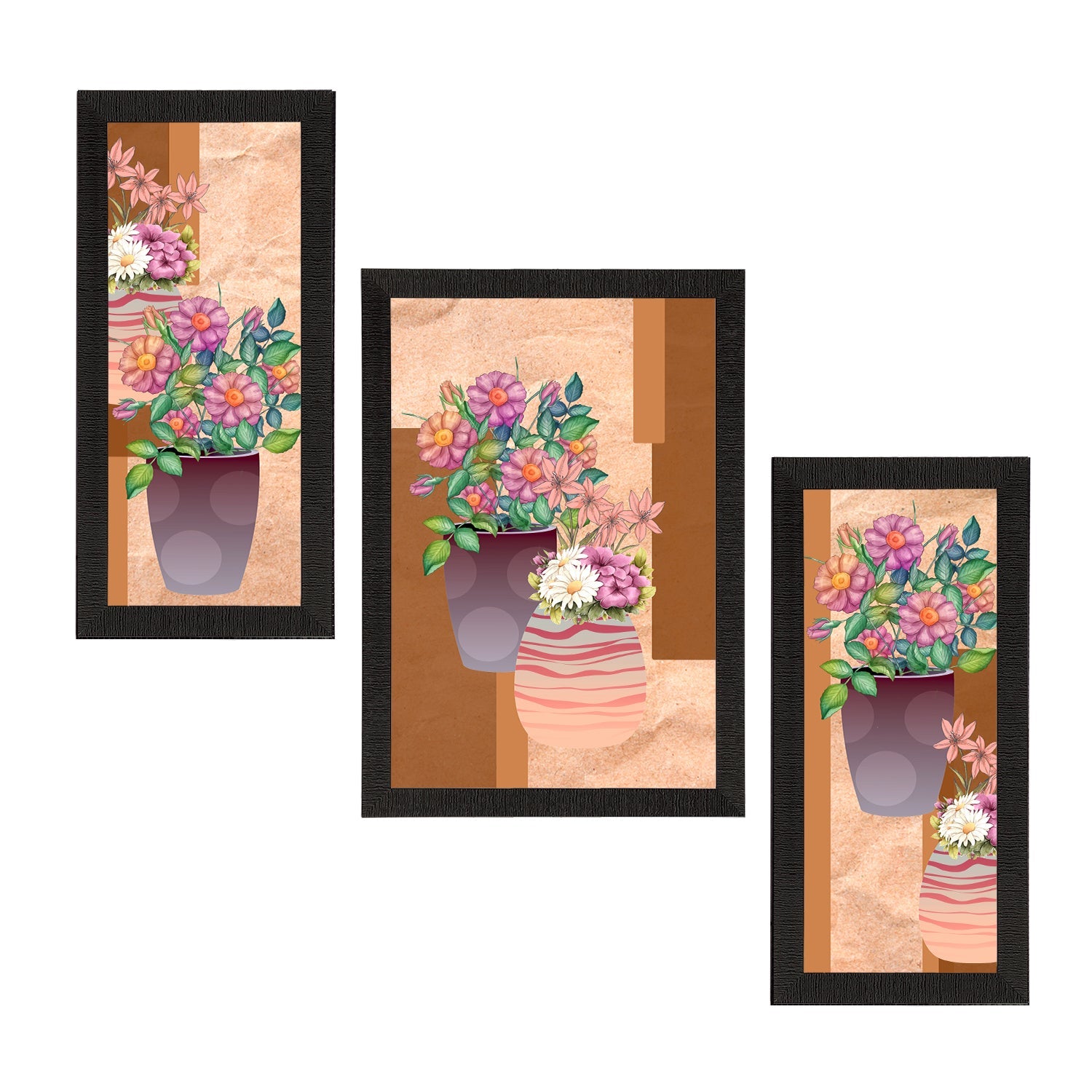 Set of 3 Botanical and Floral Satin Matt Textured UV Art Painting Kafalo