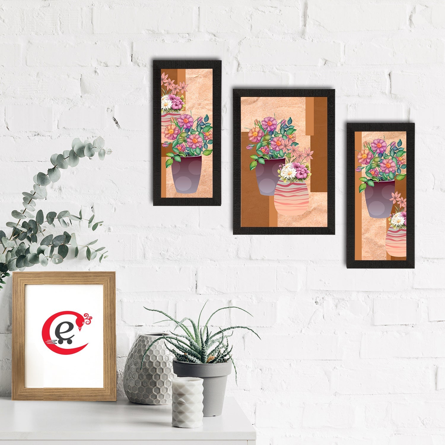 Set of 3 Botanical and Floral Satin Matt Textured UV Art Painting Kafalo