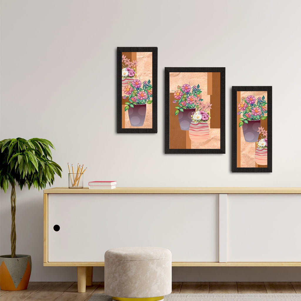 Set of 3 Botanical and Floral Satin Matt Textured UV Art Painting Kafalo