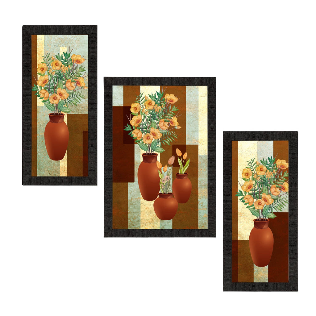 Set of 3 Botanical and Floral Satin Matt Textured UV Art Painting Kafalo
