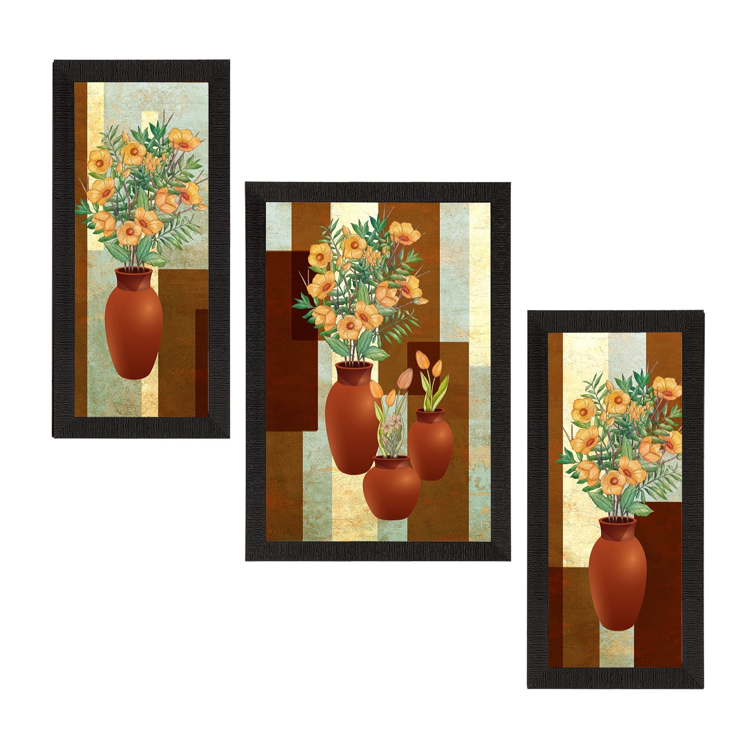 Set of 3 Botanical and Floral Satin Matt Textured UV Art Painting Kafalo