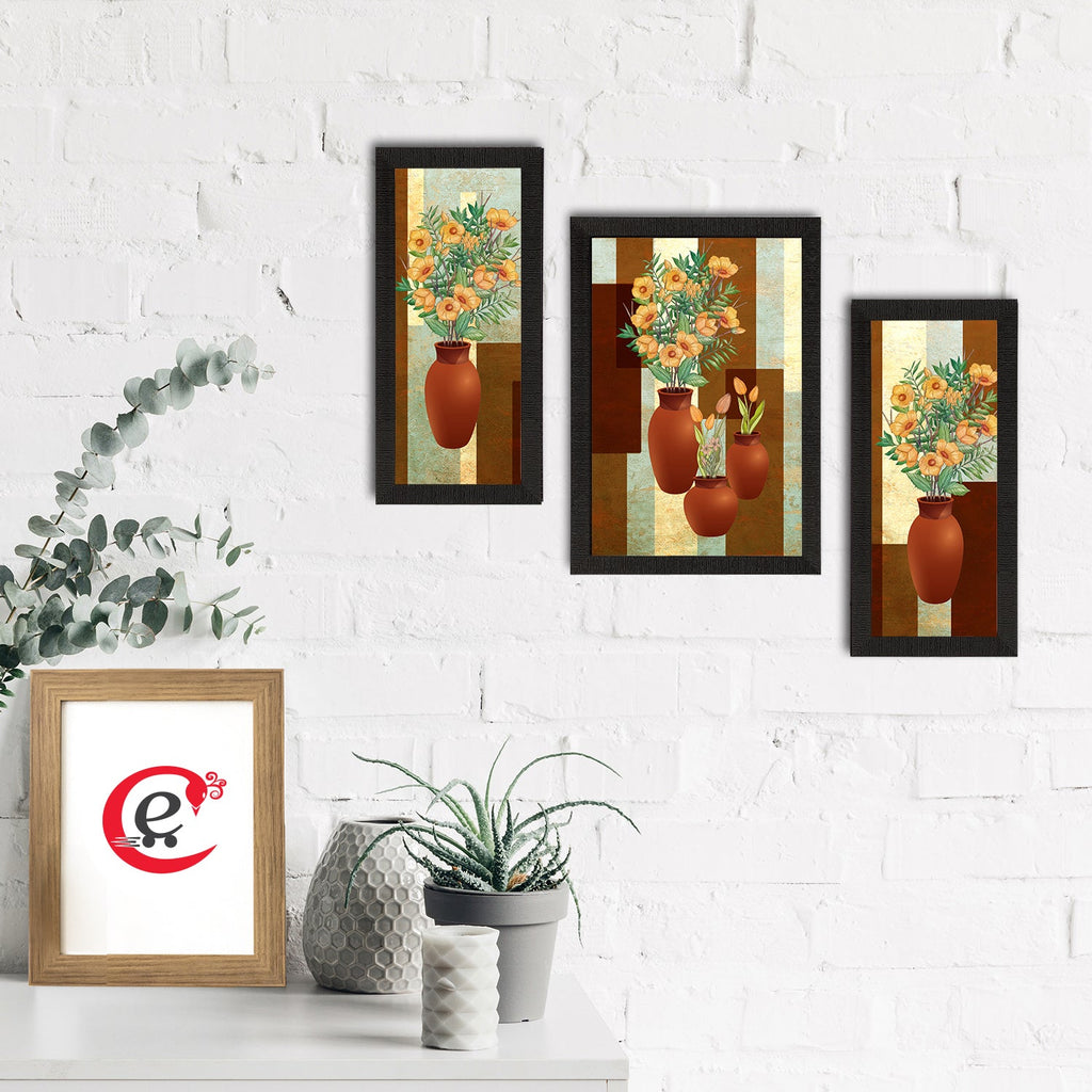 Set of 3 Botanical and Floral Satin Matt Textured UV Art Painting Kafalo