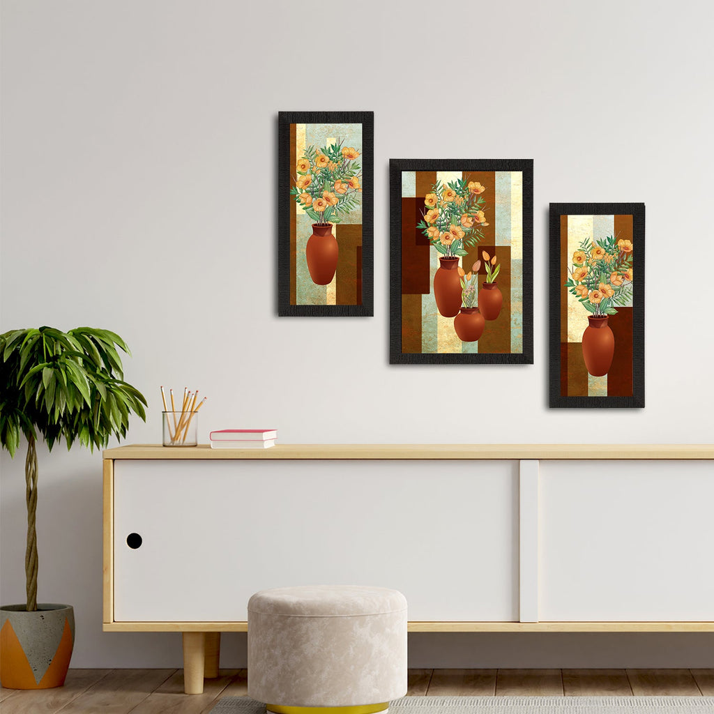 Set of 3 Botanical and Floral Satin Matt Textured UV Art Painting Kafalo