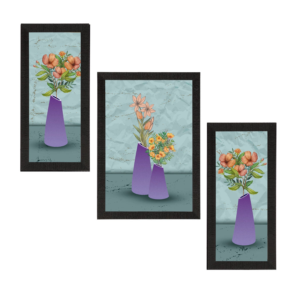 Set of 3 Botanical and Floral Satin Matt Textured UV Art Painting Kafalo