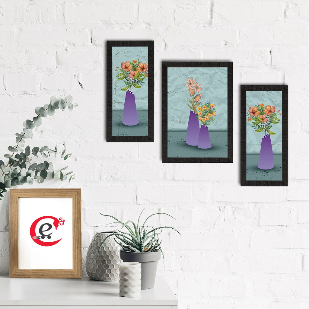 Set of 3 Botanical and Floral Satin Matt Textured UV Art Painting Kafalo