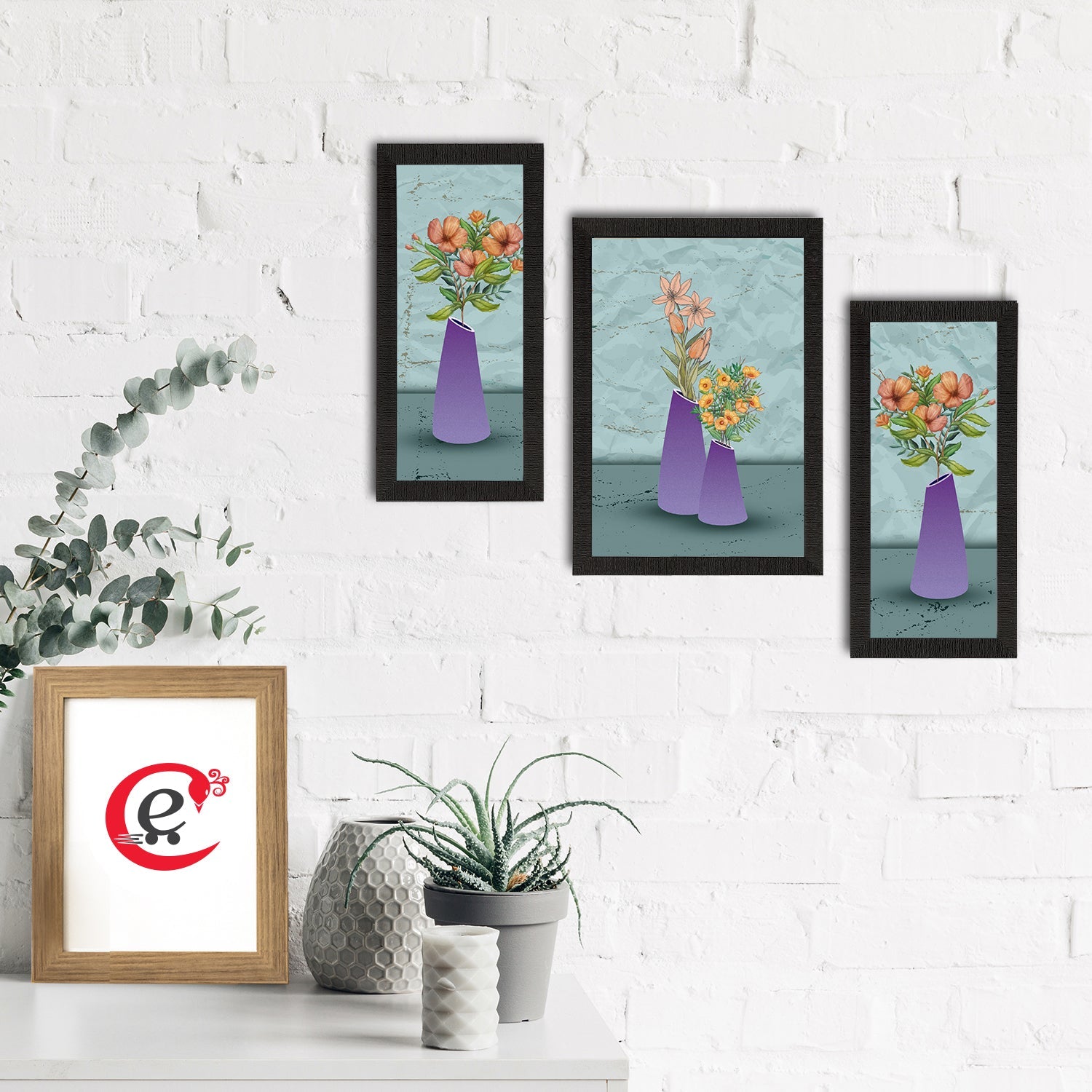 Set of 3 Botanical and Floral Satin Matt Textured UV Art Painting Kafalo