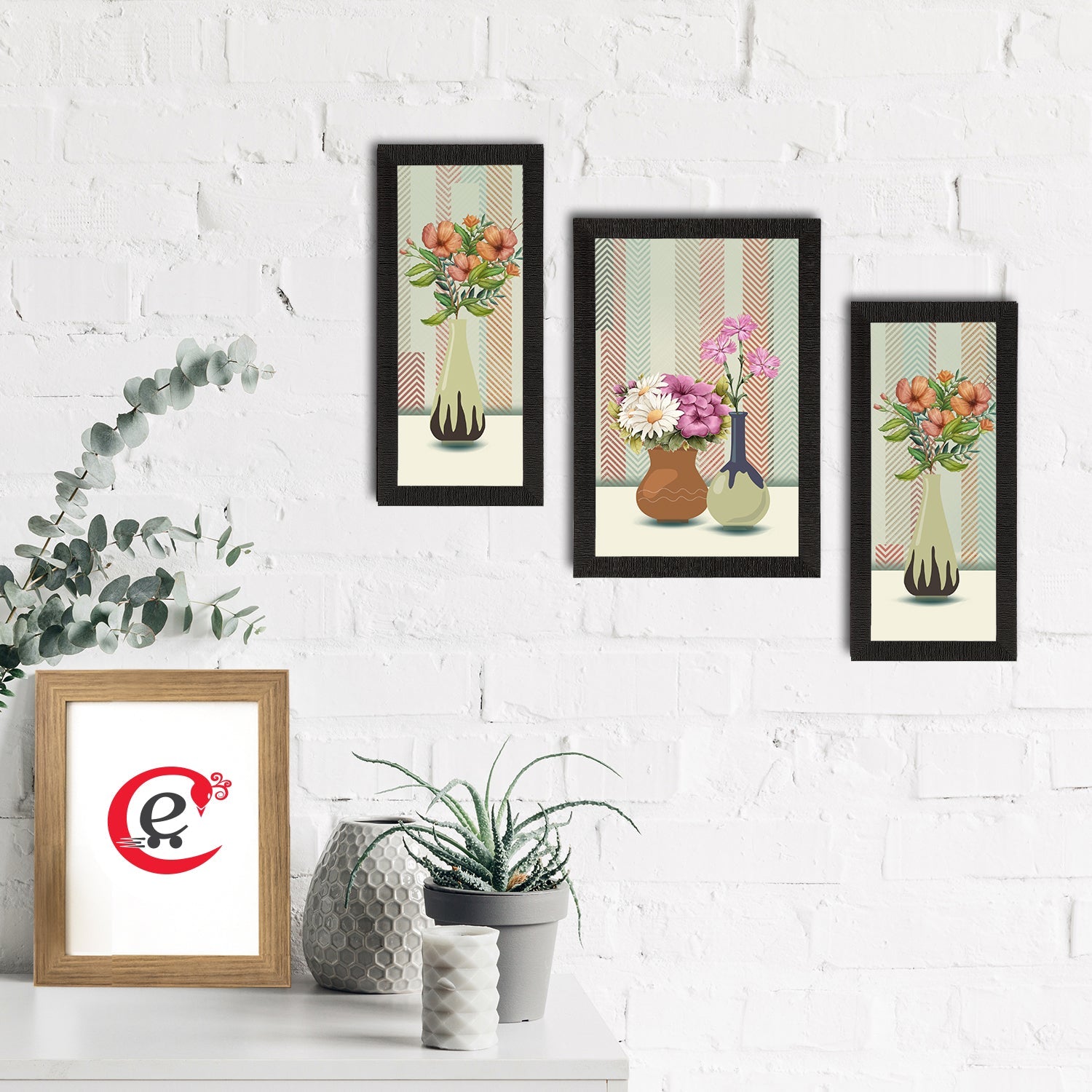 Set of 3 Botanical and Floral Satin Matt Textured UV Art Painting Kafalo