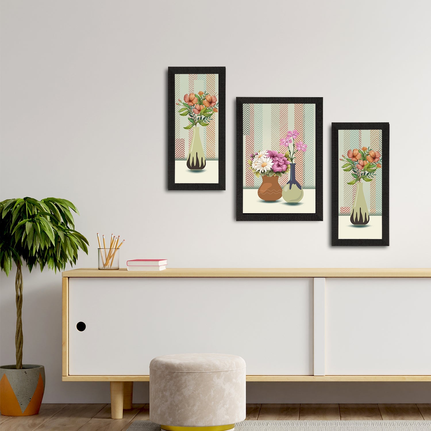 Set of 3 Botanical and Floral Satin Matt Textured UV Art Painting Kafalo