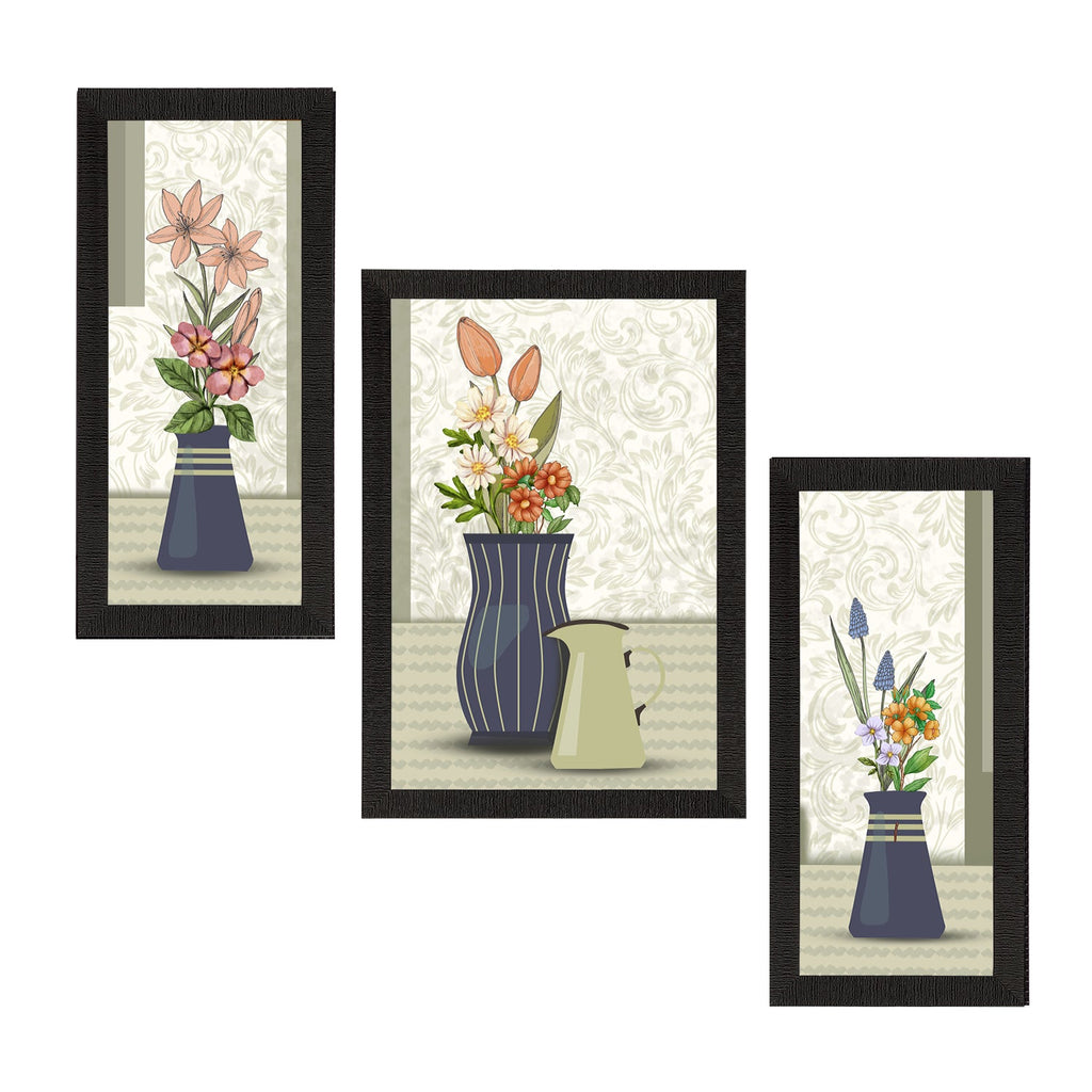 Set of 3 Botanical and Floral Satin Matt Textured UV Art Painting Kafalo