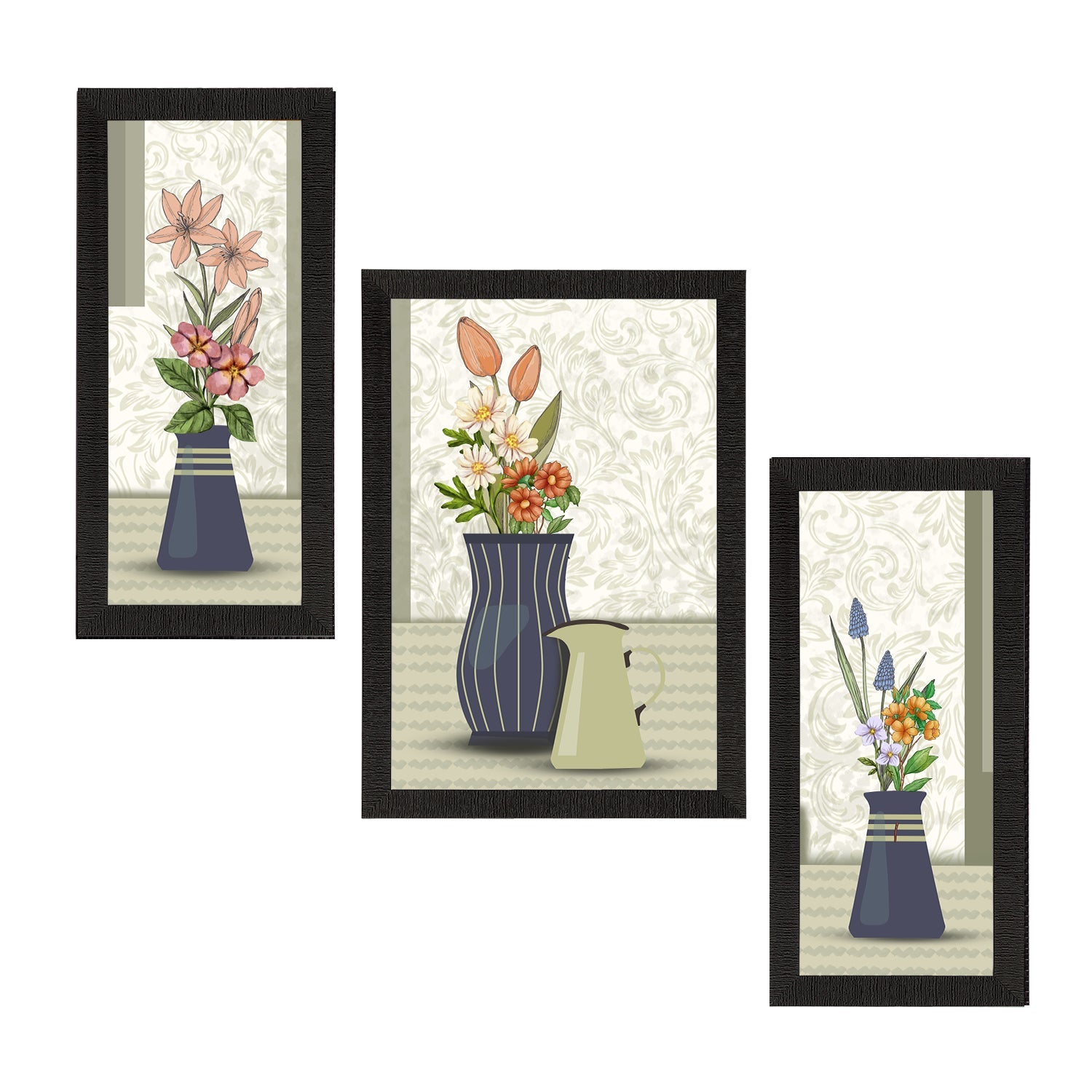 Set of 3 Botanical and Floral Satin Matt Textured UV Art Painting Kafalo