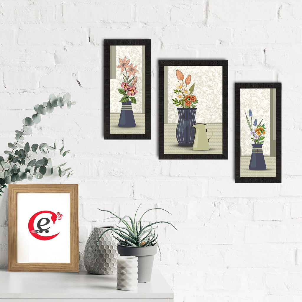 Set of 3 Botanical and Floral Satin Matt Textured UV Art Painting Kafalo