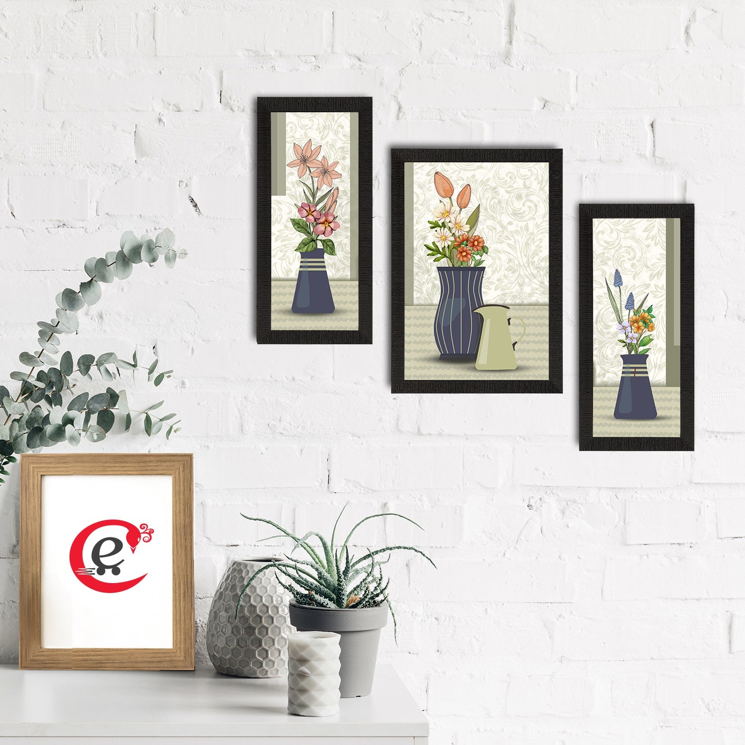 Set of 3 Botanical and Floral Satin Matt Textured UV Art Painting Kafalo