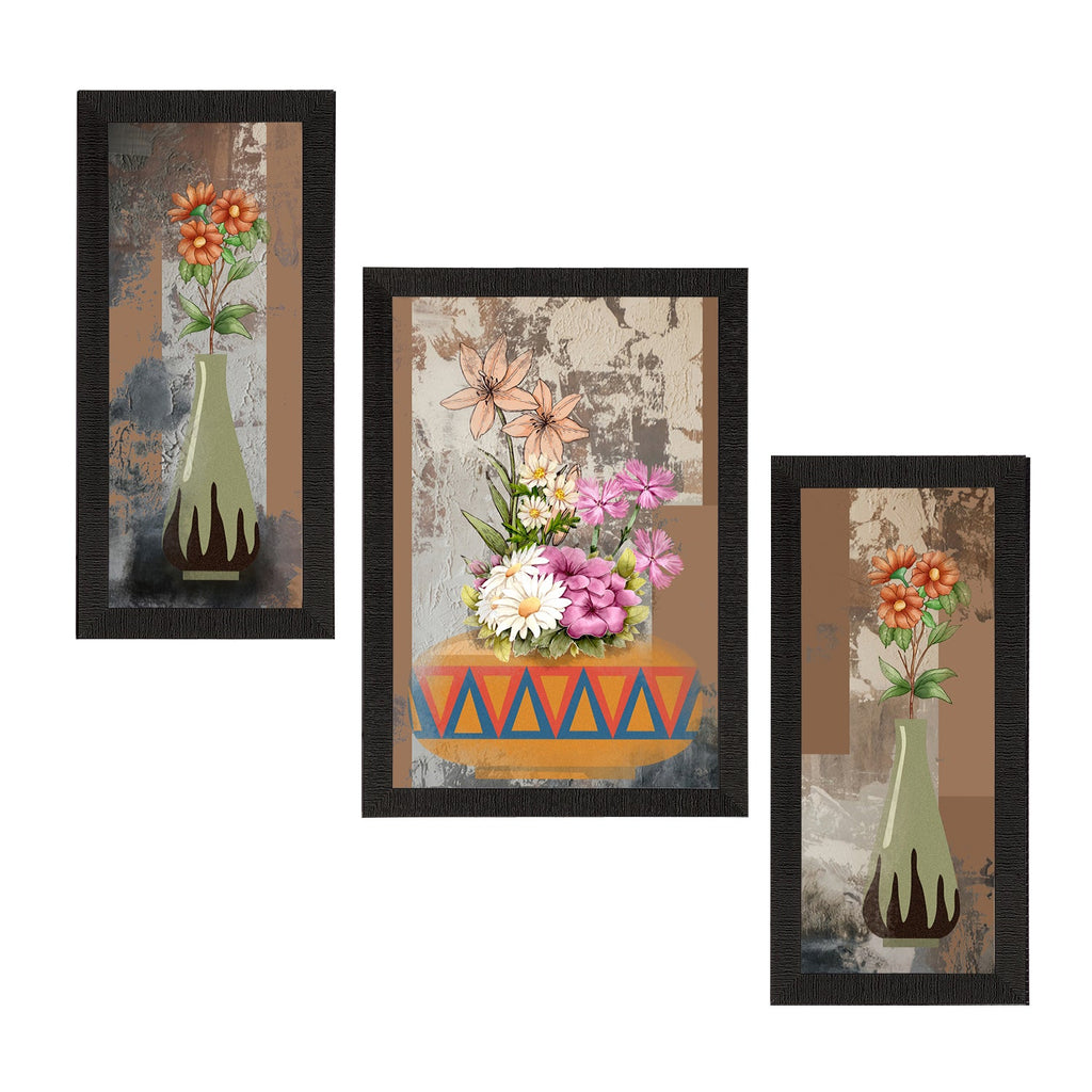 Set of 3 Botanical and Floral Satin Matt Textured UV Art Painting Kafalo