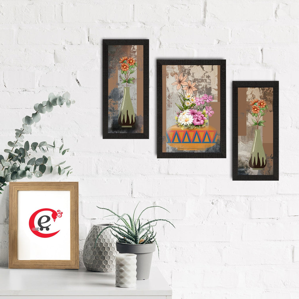 Set of 3 Botanical and Floral Satin Matt Textured UV Art Painting Kafalo