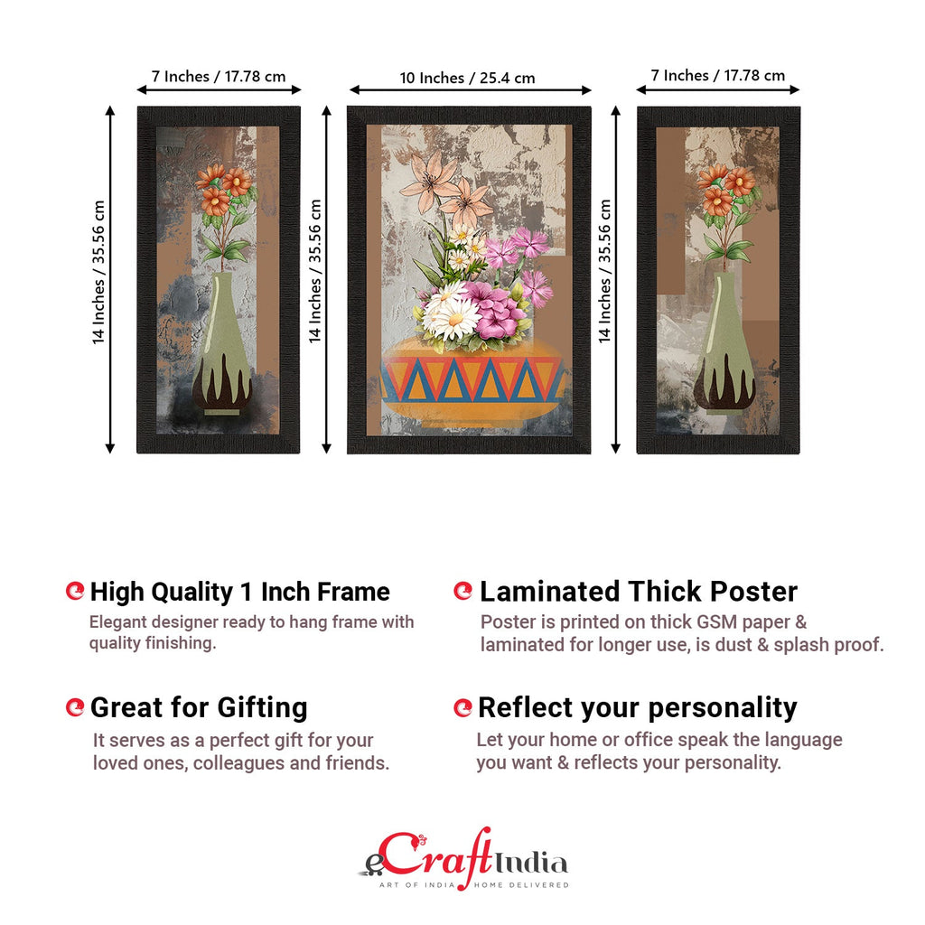 Set of 3 Botanical and Floral Satin Matt Textured UV Art Painting Kafalo