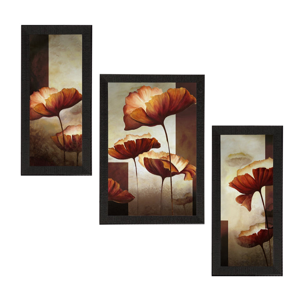 Set of 3 Botanical and Floral Satin Matt Textured UV Art Painting Kafalo