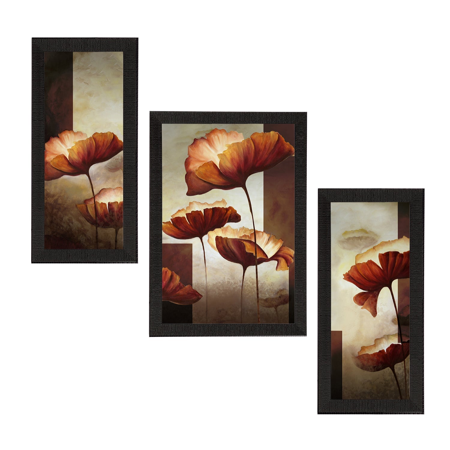 Set of 3 Botanical and Floral Satin Matt Textured UV Art Painting Kafalo