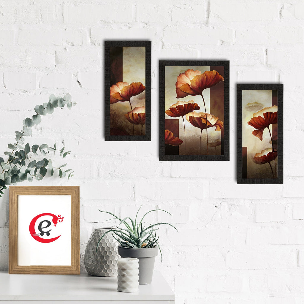 Set of 3 Botanical and Floral Satin Matt Textured UV Art Painting Kafalo
