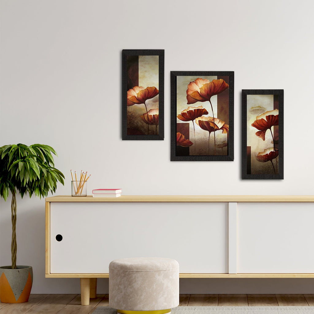 Set of 3 Botanical and Floral Satin Matt Textured UV Art Painting Kafalo