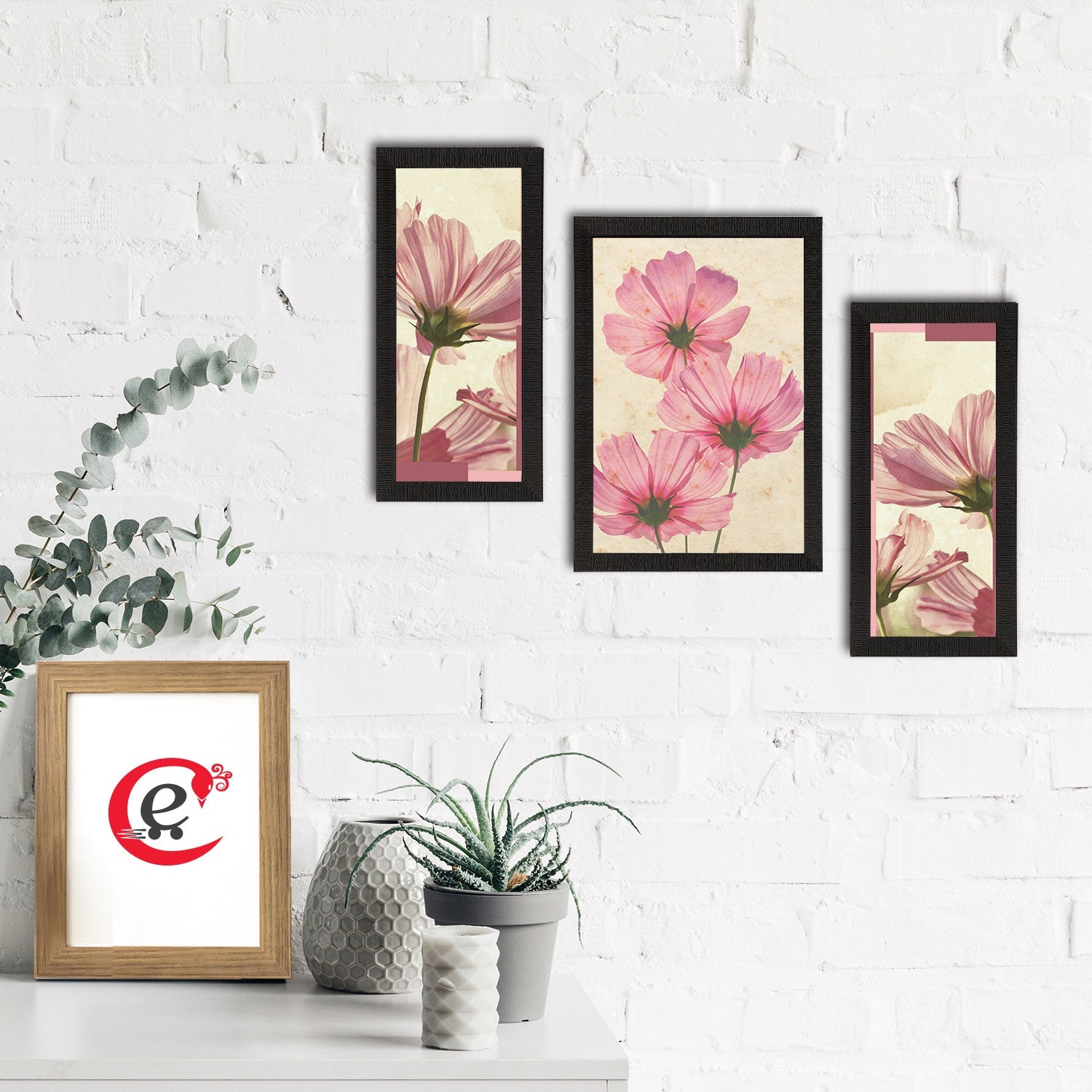 Set of 3 Botanical and Floral Satin Matt Textured UV Art Painting Kafalo
