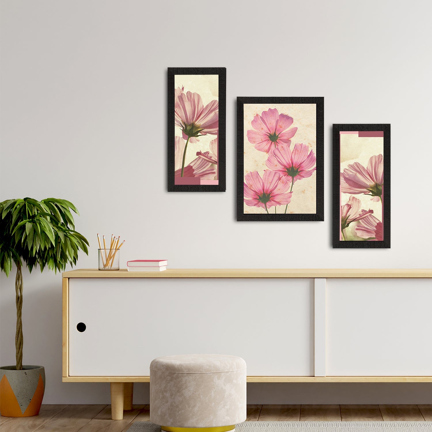 Set of 3 Botanical and Floral Satin Matt Textured UV Art Painting Kafalo