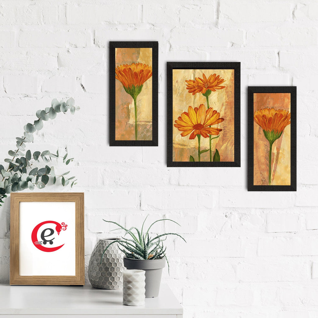 Set of 3 Botanical and Floral Satin Matt Textured UV Art Painting Kafalo