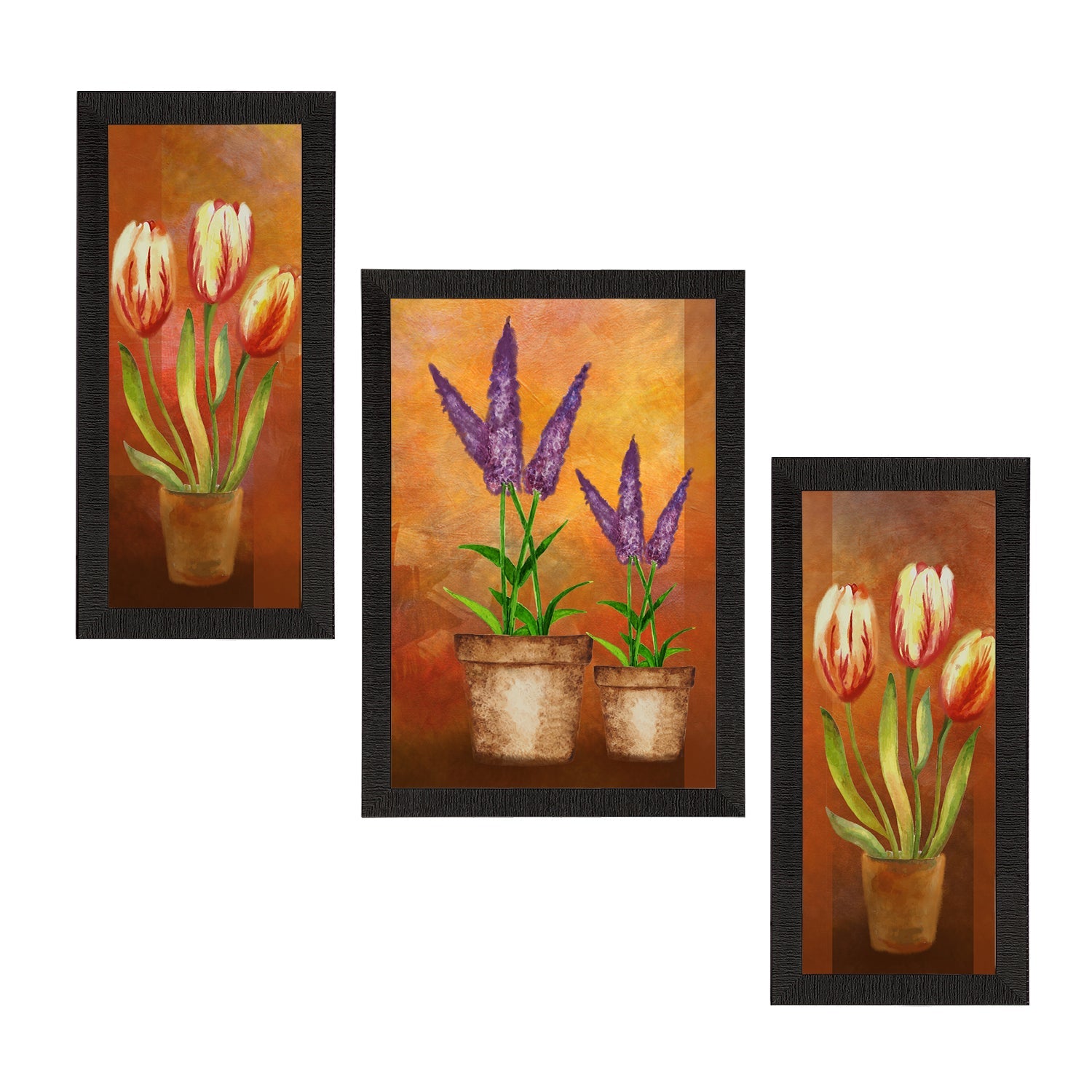 Set of 3 Botanical and Floral Satin Matt Textured UV Art Painting Kafalo
