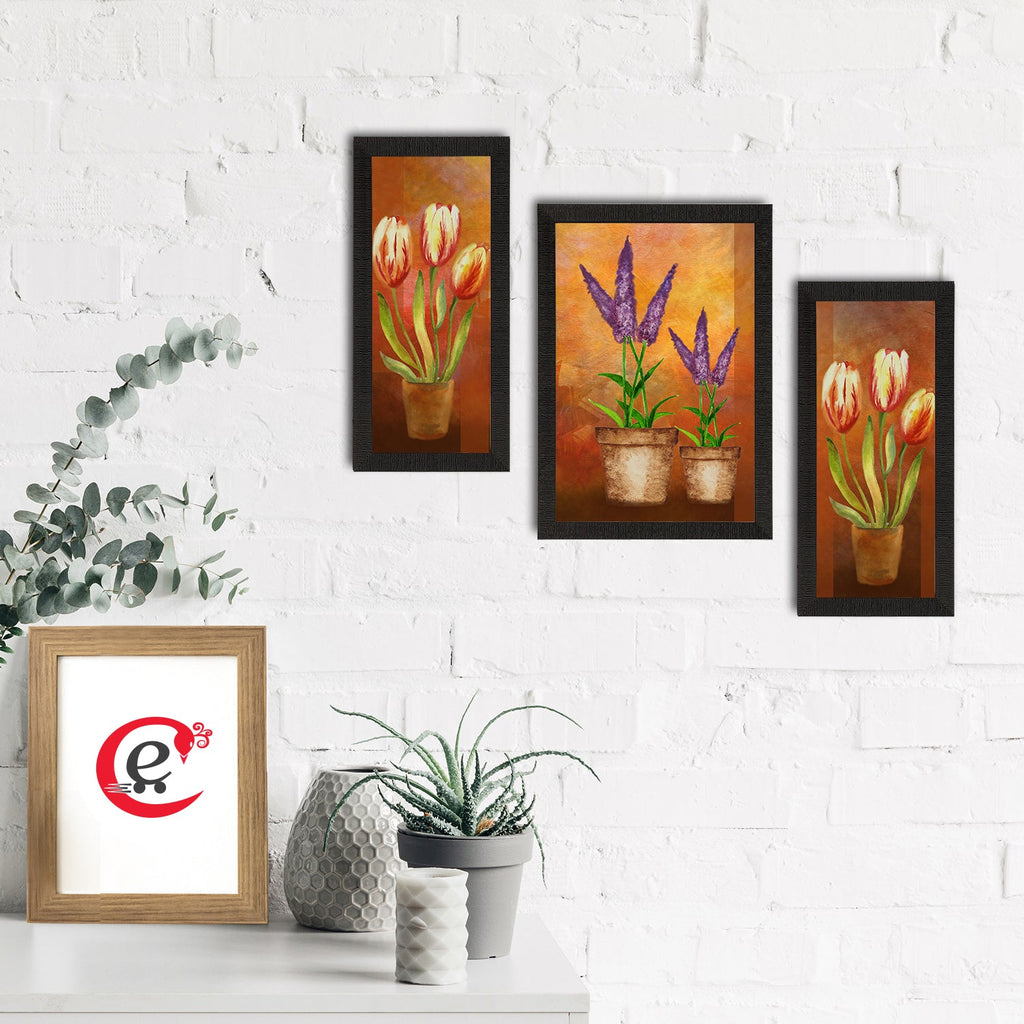 Set of 3 Botanical and Floral Satin Matt Textured UV Art Painting Kafalo