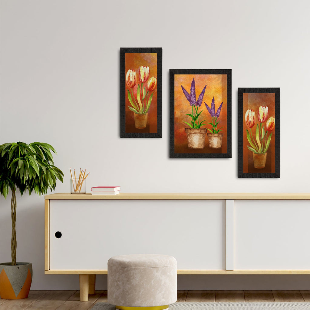 Set of 3 Botanical and Floral Satin Matt Textured UV Art Painting Kafalo