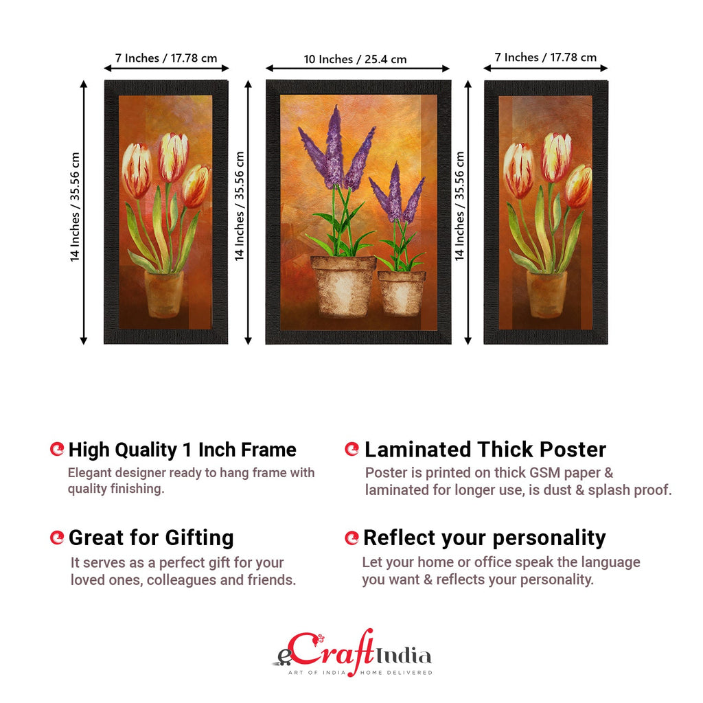 Set of 3 Botanical and Floral Satin Matt Textured UV Art Painting Kafalo