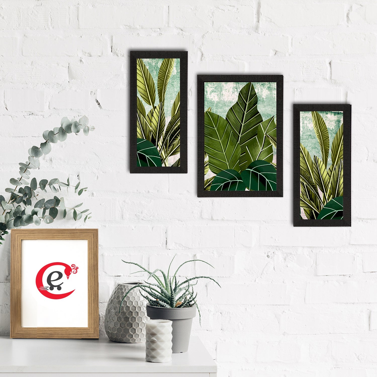 Set of 3 Botanical and Floral Satin Matt Textured UV Art Painting Kafalo