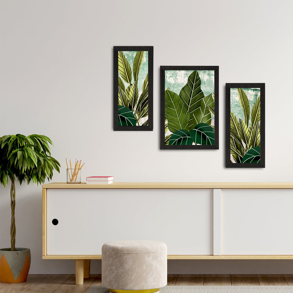 Set of 3 Botanical and Floral Satin Matt Textured UV Art Painting Kafalo
