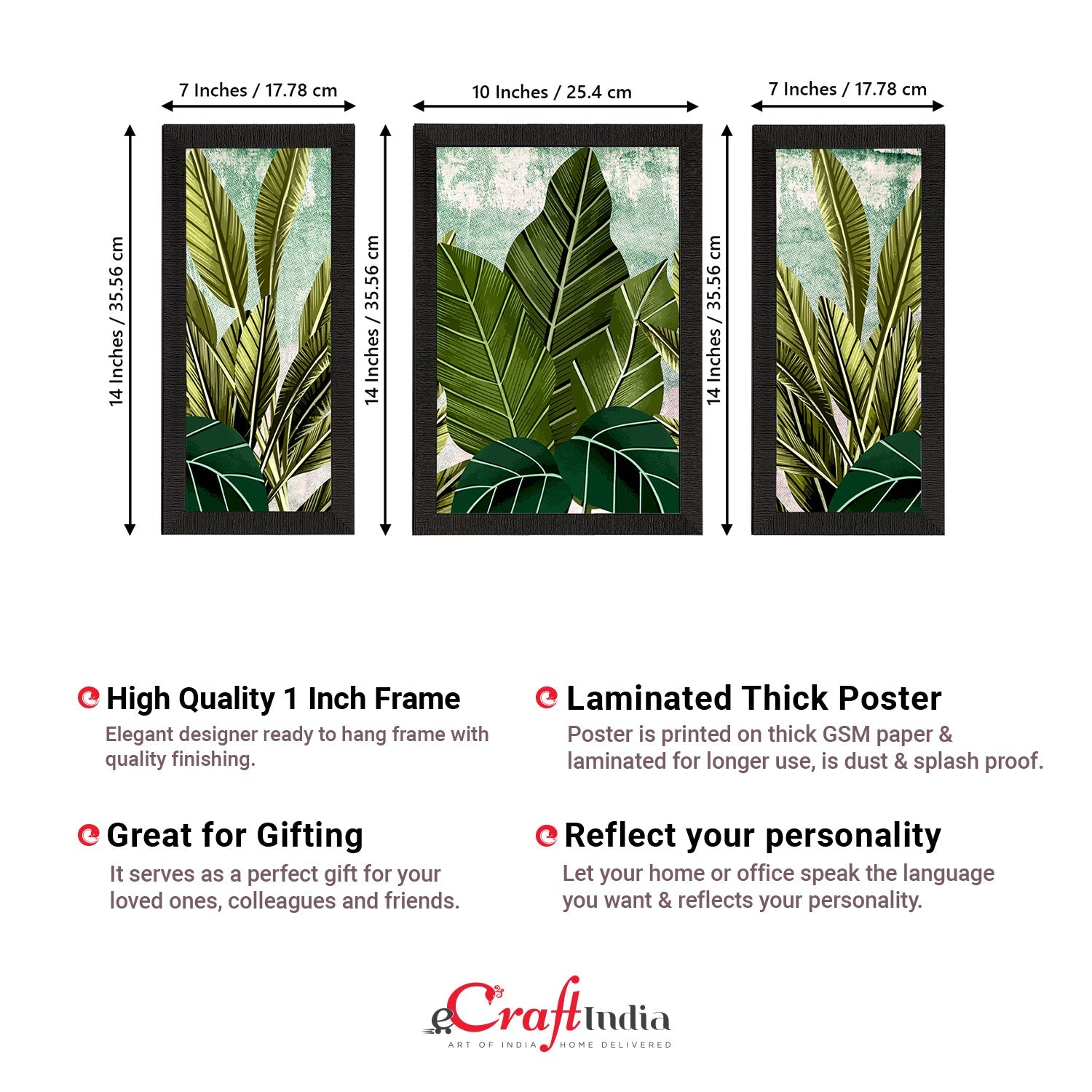 Set of 3 Botanical and Floral Satin Matt Textured UV Art Painting Kafalo