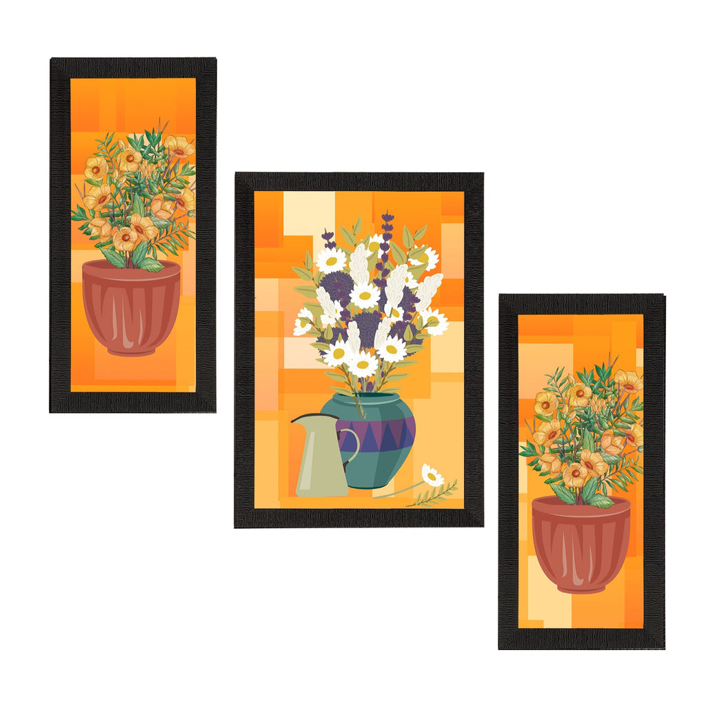 Set of 3 Botanical and Floral Satin Matt Textured UV Art Painting Kafalo