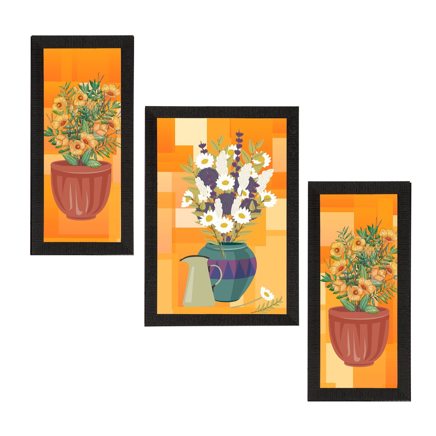 Set of 3 Botanical and Floral Satin Matt Textured UV Art Painting Kafalo