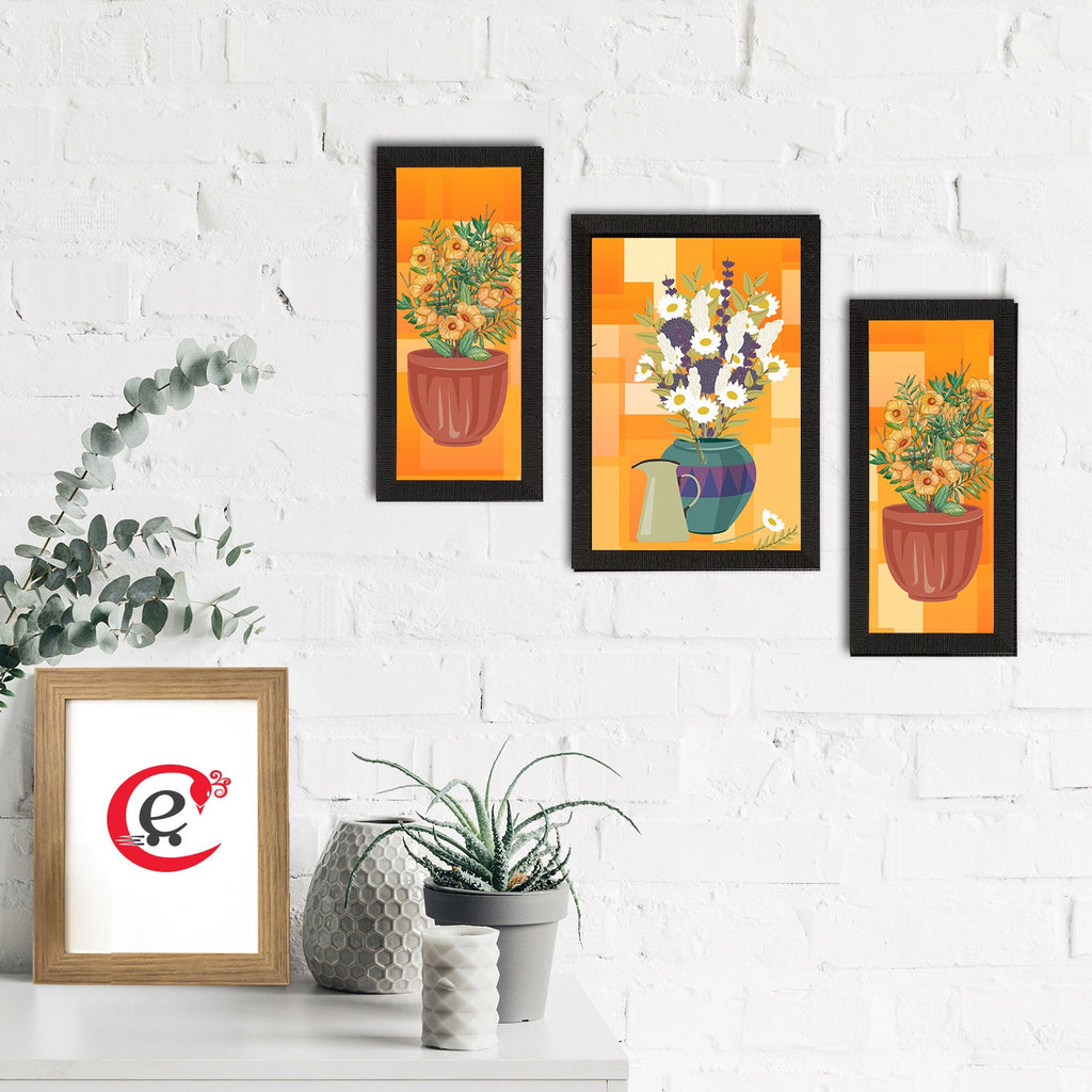 Set of 3 Botanical and Floral Satin Matt Textured UV Art Painting Kafalo