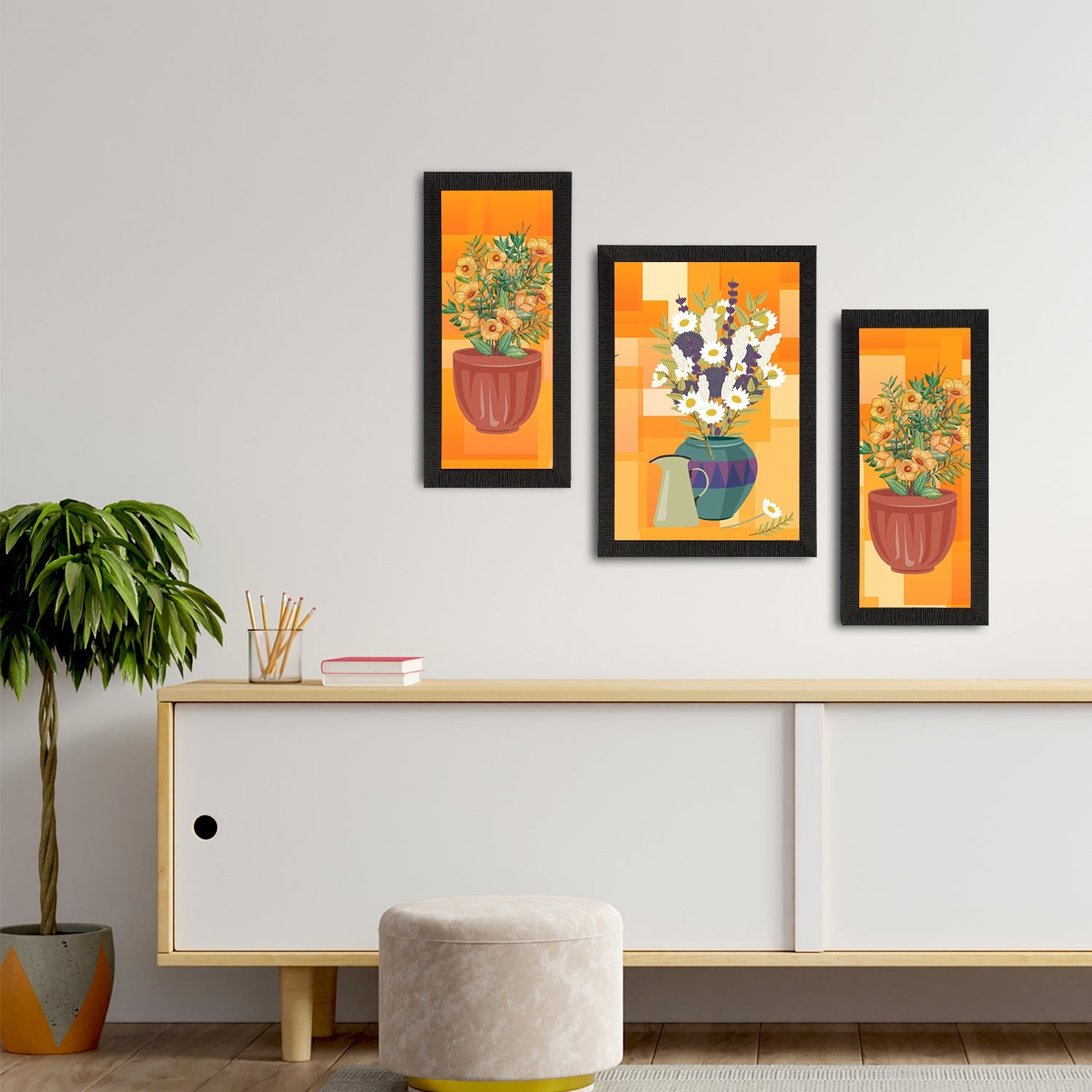 Set of 3 Botanical and Floral Satin Matt Textured UV Art Painting Kafalo