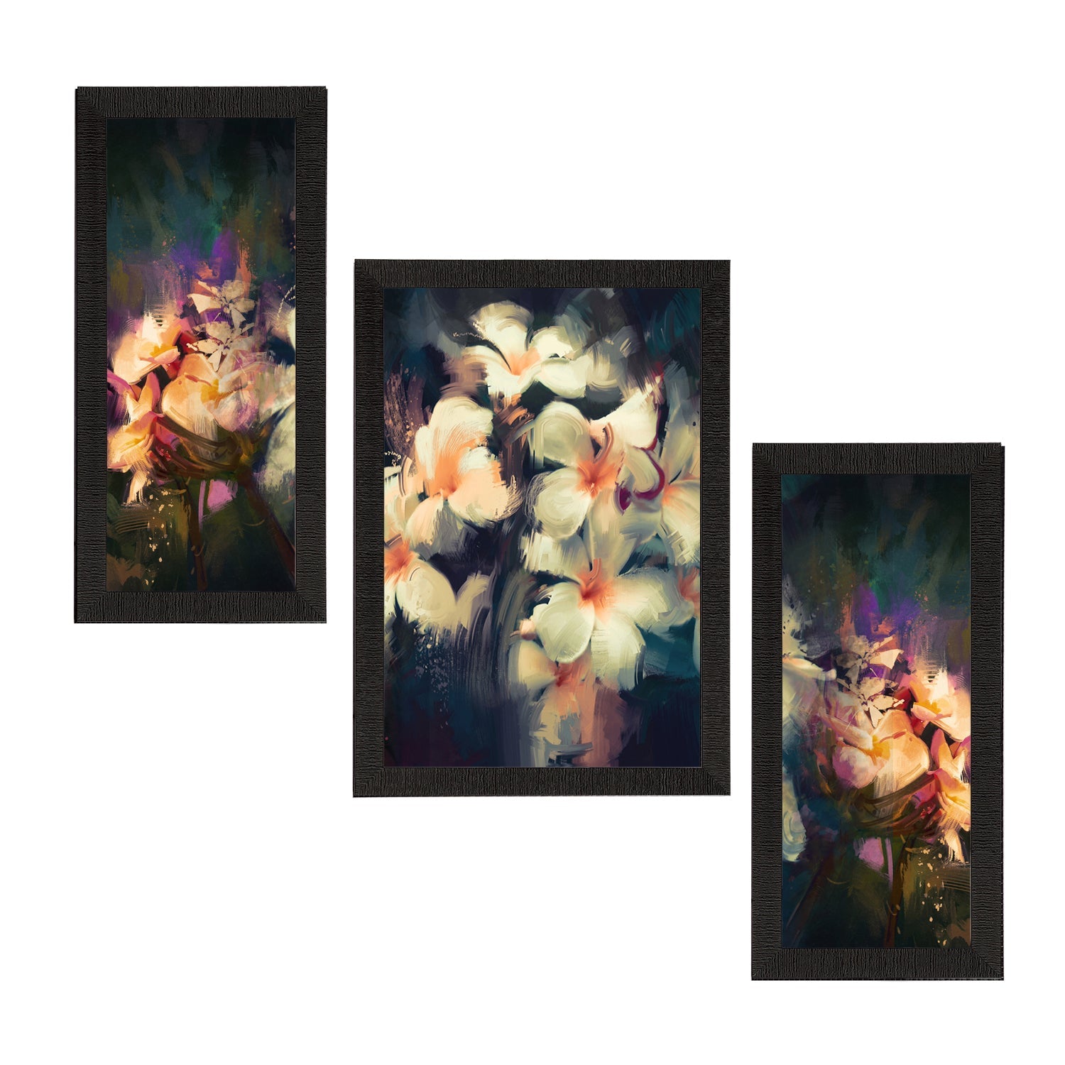 Set of 3 Botanical and Floral Satin Matt Textured UV Art Painting Kafalo