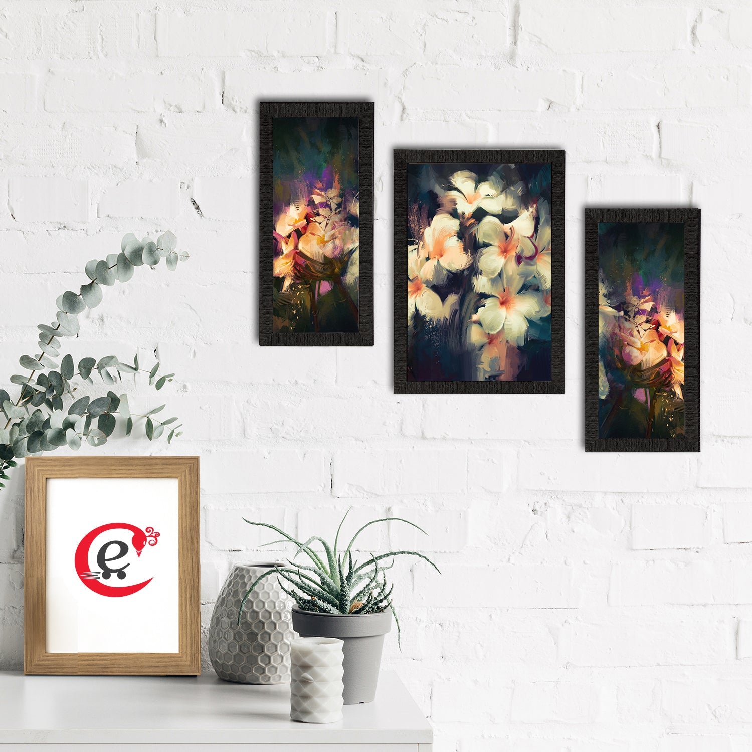 Set of 3 Botanical and Floral Satin Matt Textured UV Art Painting Kafalo