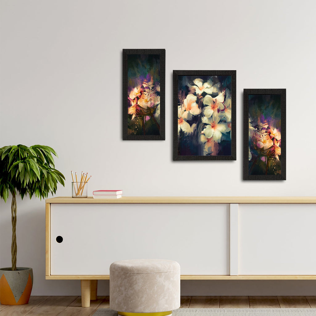 Set of 3 Botanical and Floral Satin Matt Textured UV Art Painting Kafalo
