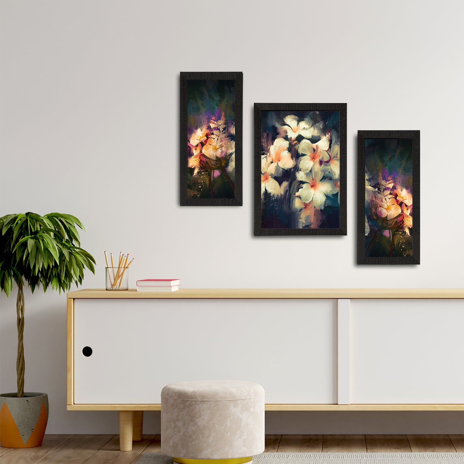 Set of 3 Botanical and Floral Satin Matt Textured UV Art Painting Kafalo