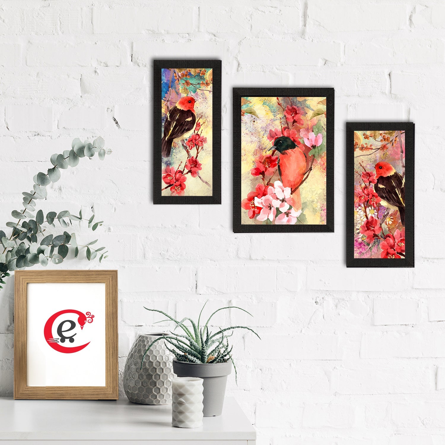 Set of 3 Botanical and Floral Satin Matt Textured UV Art Painting Kafalo