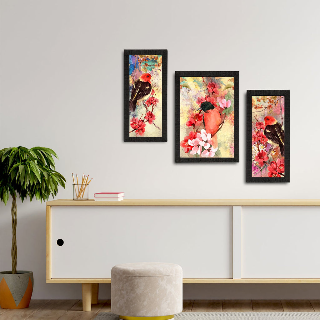 Set of 3 Botanical and Floral Satin Matt Textured UV Art Painting Kafalo